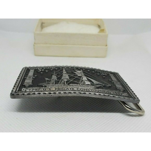 U.S Postage 1797-1947 U.S Frigate Constitution 3 Cents Solid Pewter Belt Buckle - Picture 11 of 11